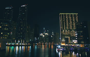 lampu marina, Dubai, kota besar, kota, marina, bergerak, malam, pencakar langit, uae, Skyline perkotaan, Cityscape