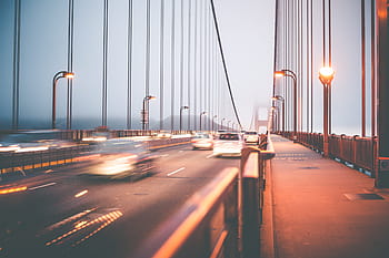 lalu lintas malam hari, emas, jembatan gerbang, Malam, Lalu Lintas, Jembatan Golden Gate, arsitektur, jembatan, mobil, cepat, kehidupan
