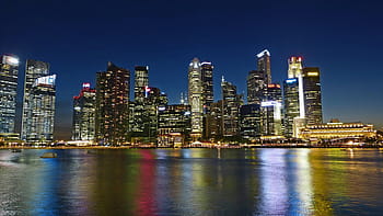 paesaggio urbano, acqua, ore notturne, notte, skyline urbano, grattacielo, distretto del centro, struttura costruita, architettura, città, scena urbana