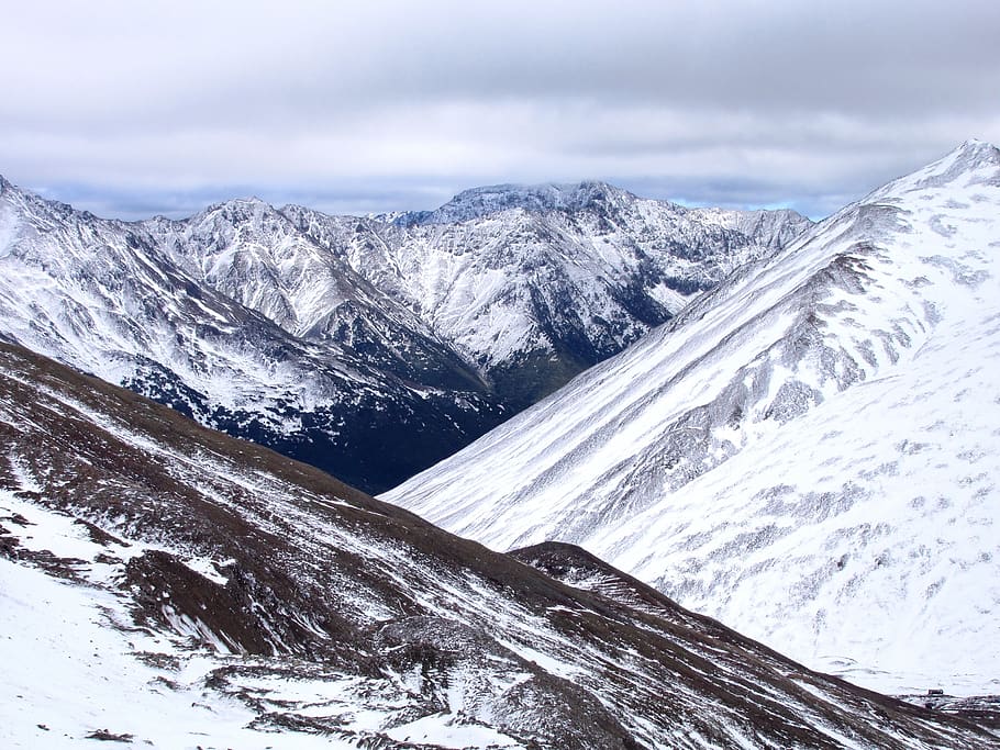mountains, height, the first snow, rocks, bad weather, snow, slopes, nature, mountain landscape, ridge, in the mountains