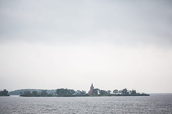Ditinggalkan, Gereja, Tengah, Waduk, berawan, terlantar, sunyi sepi, air, sungai, arsitektur, Tempat terkenal
