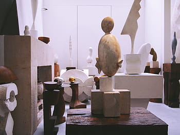oval, beige, sculpture tabletop decors, assorted, wooden, tabled, decor, lot, art, gallery, sculptures
