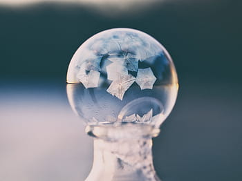 shallow, focus photography, frozen, sphere, photography, clear, glass, decor, crystal, ball, blur