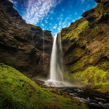 wodospad, Islandia, krajobraz, woda, Natura, sceniczny, na dworze, strumień, spada, pływ, Klif