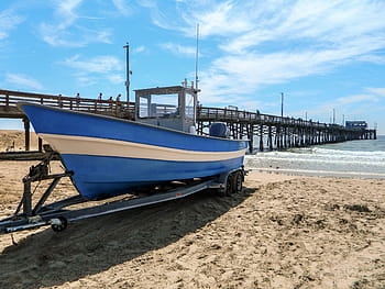 Boat, Sand, Pier, Dune, Beach, Sea, ocean, summer, travel, blue, vacation
