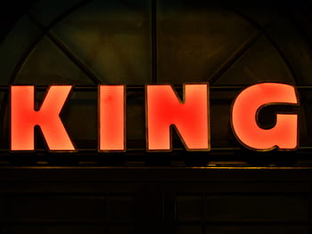 Werbung, Neonschild, König, rot, Schild, Werbeschild, Beschriftung, Zeichen, Neonlicht, beleuchtet, Nacht-