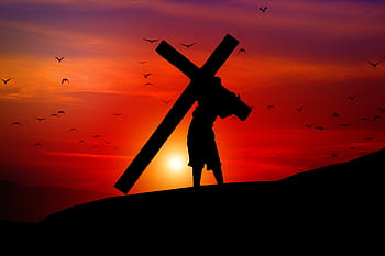 silueta, osoba, nesoucí, přejít, Ježíš, víra, ukřižování, Kristus, náboženství, křesťanství, křesťan