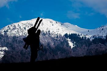 montagna, paesaggio, natura, alberi, la neve, inverno, freddo, blu, cielo, persone, uomo