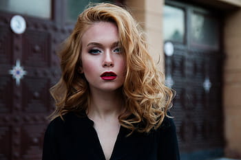 mulher, vestindo, Preto, blazer, menina, cabelo vermelho, Maquiagem, russo, modelo, beleza, profissional