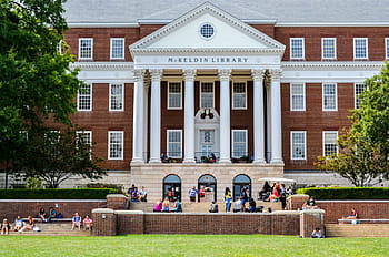 personnes, devant devant, bibliothèque mckeldin, Université, vieil immeuble, Campus