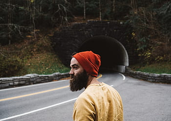 road, path, green, grass, trees, plants, nature, tunnel, dark, people, man