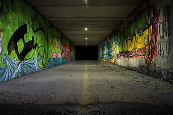 tunel, podjezd, graffiti, graffiti bylo, ponurý, provoz, asfaltovat, silnice, špinavý, temný, nástěnný prvek