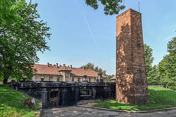 crematorium, buildings, chimney, concentration camp, holocaust, death, genocide, history, suffering, horror, crime