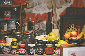 food, bottle, jar, jam, apple, fruit, wine, bowl, store, fame