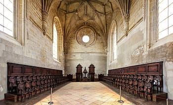 klášter Krista, hrad templářských rytířů, tomar, Portugalsko, sbor vzkřísil, stánky, církevní manueline, uvnitř, architektura, kostel, klenba