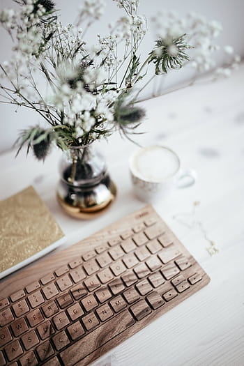 teclado, xícara, café, De madeira, xícara de café, tecnologia, mesa, oree, cappucino, hipster, caffee