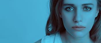 woman, wearing, white, shirt, blue, background, sad girl, girl crying, sorrow, actress, model