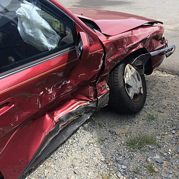 wrecked, red, vehicle, car accident, totalled, car, crash, accident, auto, broken, wreck