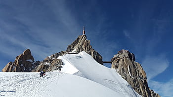 osoba, chůze, sníh, pokryté, pole, během dne, aiguille du midi, chamonix, horské stanice, Mont Blanc, vysoké hory