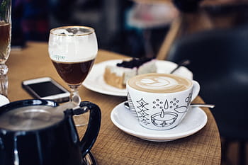 latté art, table, Cappuccino, café, coffee, drink, cup, cafe, coffee - Drink, restaurant, heat - Temperature