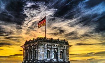 Šedá, beton, budova, vlajka, bundestag, německá vlajka, reichstag, Německo, Berlín, hlavní město, černé červené zlato