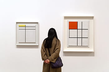 žena, odráží, umění, tate, moderní, galerie umění, piet mondrian, Tate Modern, galerie moderního umění, Londýn, lidé