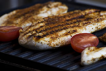 grilled, meat, sliced, tomato, pastry, chicken, barbecue, bbq, food, dinner, food and drink