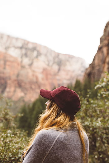 woman, looking, sidewards, people, girl, travel, outdoor, adventure, hill, landscape, mountain