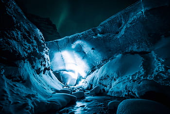 ice, cave, rocks, snow, winter, lights, people, travel, outdoor, adventure