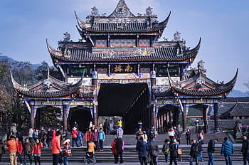 ประตู dujiangyan, มณฑลเสฉวน, ประเทศจีน, วัด, วัฒนธรรม, สถาปัตยกรรม, คน, นักท่องเที่ยว, ชาวจีน