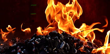 charcoal on fire, fire, flame, carbon, burn, hot, mood, campfire, fireplace