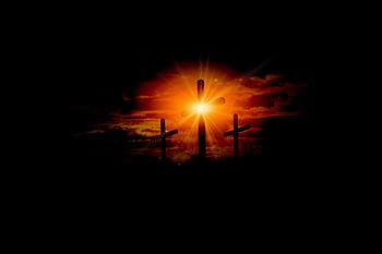 cross, sunset, sunrise, hill, sky, sun, crucifixion, resurrection, christianity, christ, faith