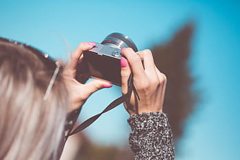 pengambilan, kamera tanpa cermin # 2, Foto, Kecil, Kamera tanpa cermin, kamera, tangkap, gadis, tangan, cermin, fotografer