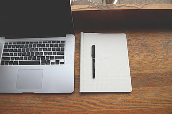 pero, notebook, vedle, macbook, stůl, pro, hnědý, řádek, papír, laptop, počítač