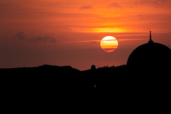 sunset, evening sunset, sun, sunrise, mosque, evening view, beautiful view, dome, mosque dome, aesthetic, sky colors