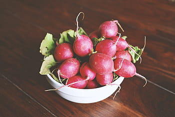 rot, raddish, Weiß, Keramik, Schüssel, Rettich, Lebensmittel, Gemüse, Ernte, hölzern, Tabelle