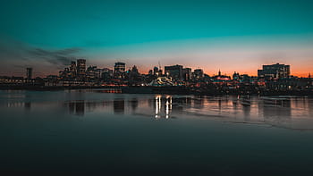 silhouette of cityscape, architecture, buildings, infrastructure, blue, sky, sunset, skyline, city, urban, tower