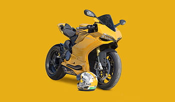keltainen ducati panigale, moottoripyörä, pyörä, moottori, kuljetus, nopeus, kypärä, teho, äärimmäinen, ratsastaa, keltainen