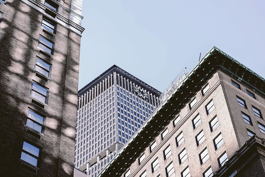 foto, tre, grigio, edifici, grattacielo, architettura, esterno dell'edificio, scena urbana, struttura costruita, finestra, città