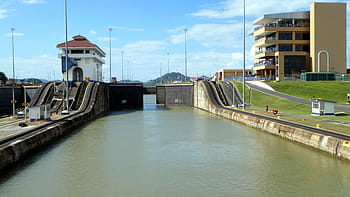Panama, Canale di Panama, caraibico, cielo, serratura, canale