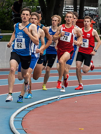 skupina, mužský, běžců, pole, atletika, sport, běh, junior gala mannheim