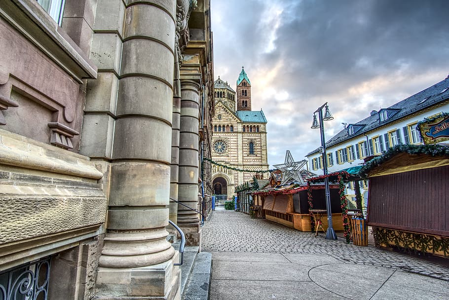 christmas market, dom, speyer, christmas time, christmas, advent, christmas decoration, bude, closed, abandoned, lonely