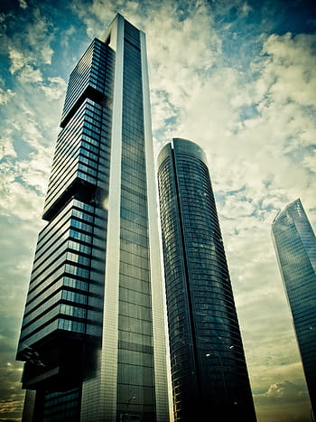 gebouwen, Madrid, bedrijf, Spanje, stedelijk, wolkenkrabber, hoofdstad, bouw, architectuur, wolken, steden