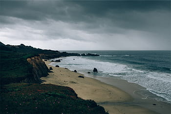 formazione rocciosa, oceano, mare, riva, foto, tempestoso, tempo, spiaggia, sabbia, onde, acqua