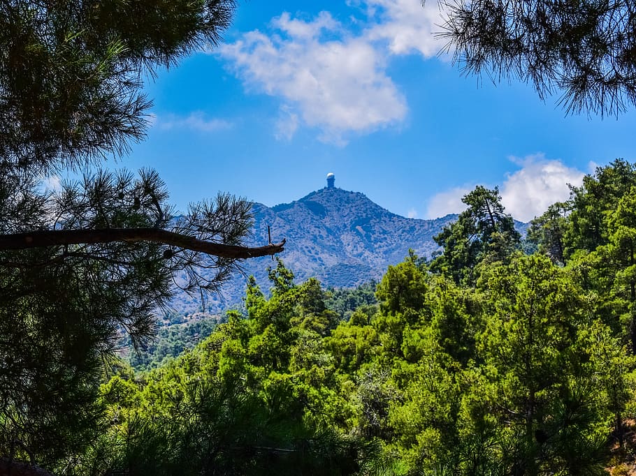hora, vrchol, les, nebe, mraky, radar, věž, krajina, Příroda, kionia, troodos