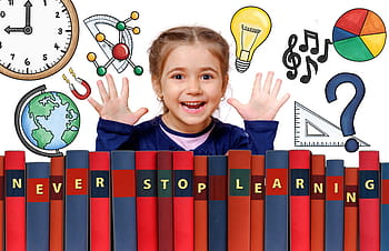 girl, wearing, blue, long-sleeved, shirt, school, learning, graphic, design, child, elementary