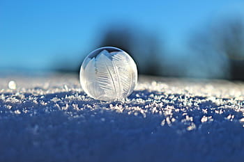 shallow, focus photography, frozen, water droplet, round, clear, glass, paperweight, soap bubble, bubble, eiskristalle