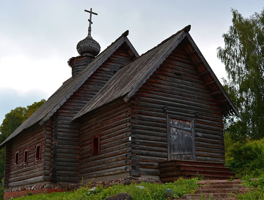 church, old, wood, cross, wooden, russia