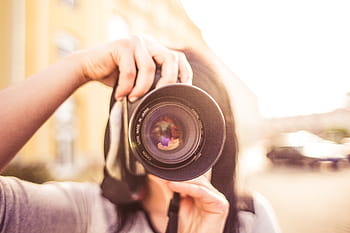 woman photographer closeup, Woman, Photographer, Closeup, camera, people, camera - Photographic Equipment, holding, one Person, photographing, outdoors