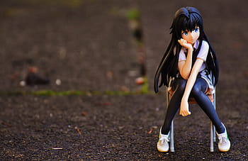 woman anime character, girl, sad, chair, sit, thoughtful, anime, view, figure, decoration, fantasy